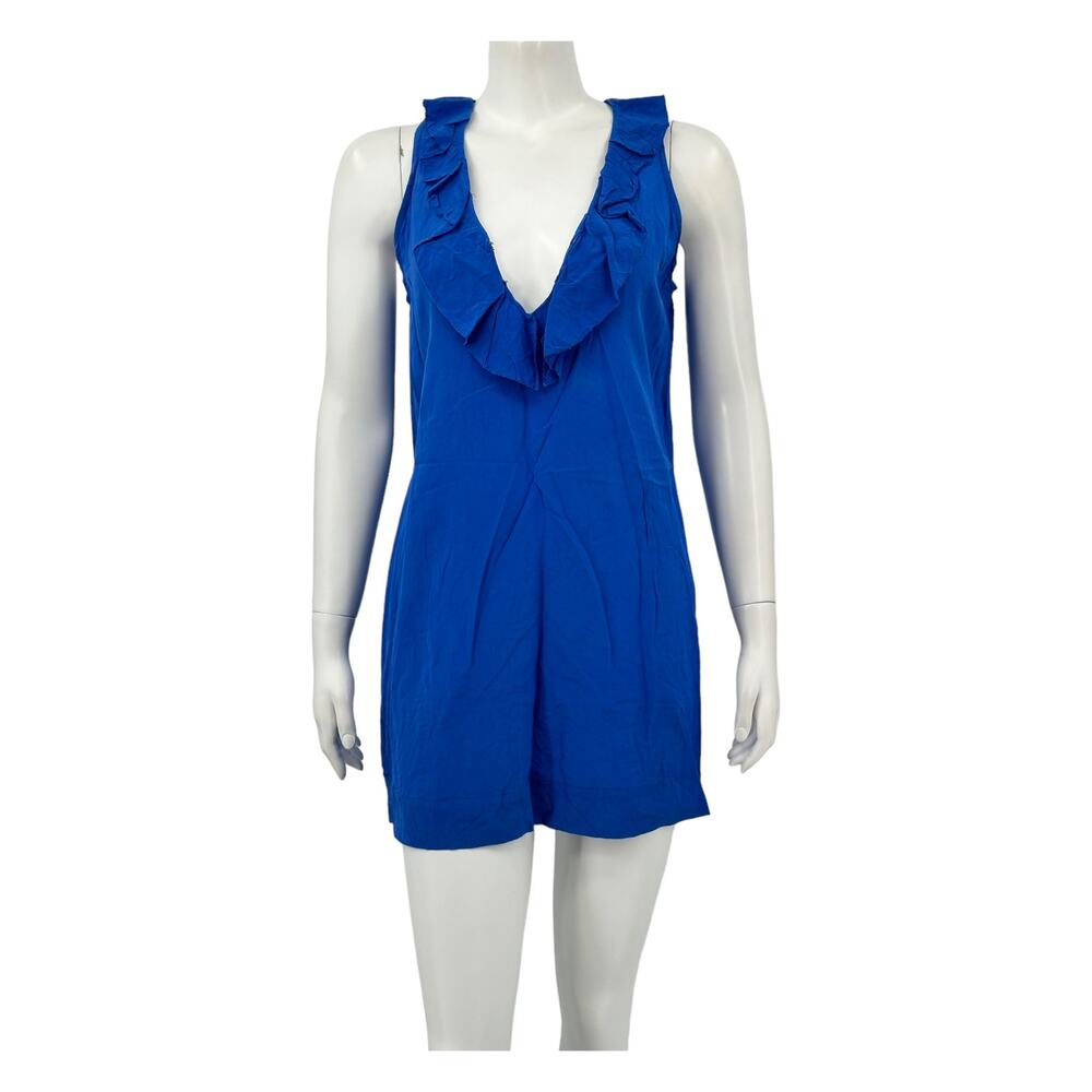Joie Dress Womens Small Blue Eulalie Sleeveless Ruffle Mini Silk V-Neck Resort